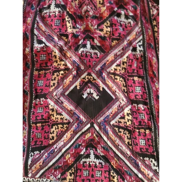 Patrons Of Peace Small Geometric Pattern Long Bell Sleeve Keyhole Neckline Dress - Picture 7 of 12